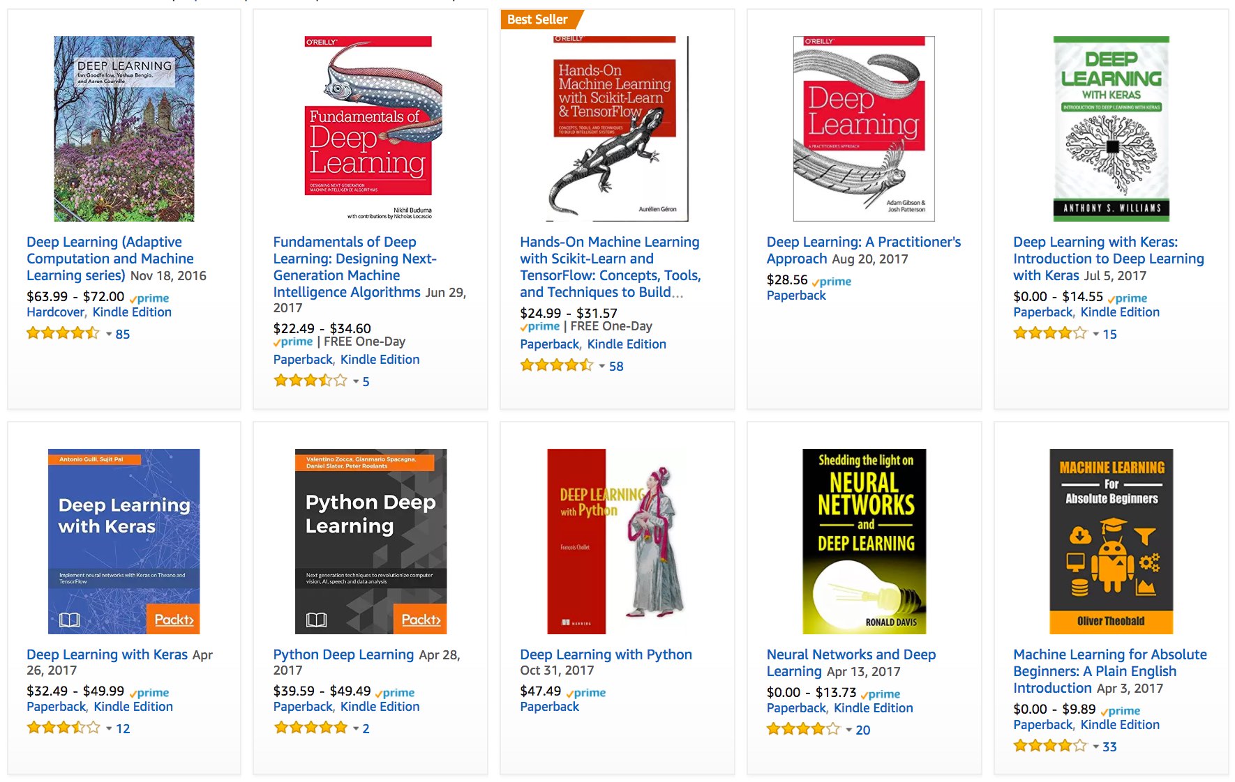Deep learning books recommended by Amazon.