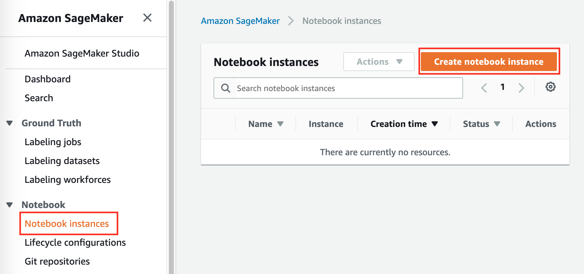 Create a SageMaker instance.