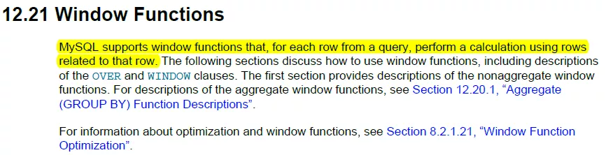 MySQL8.0官方手册中关于窗口函数的介绍