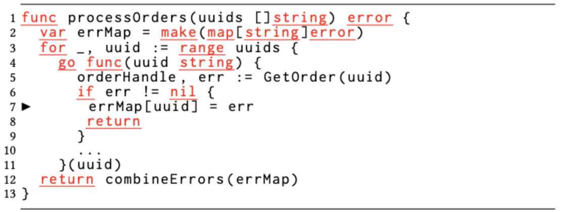 Data race due to concurrent map access.