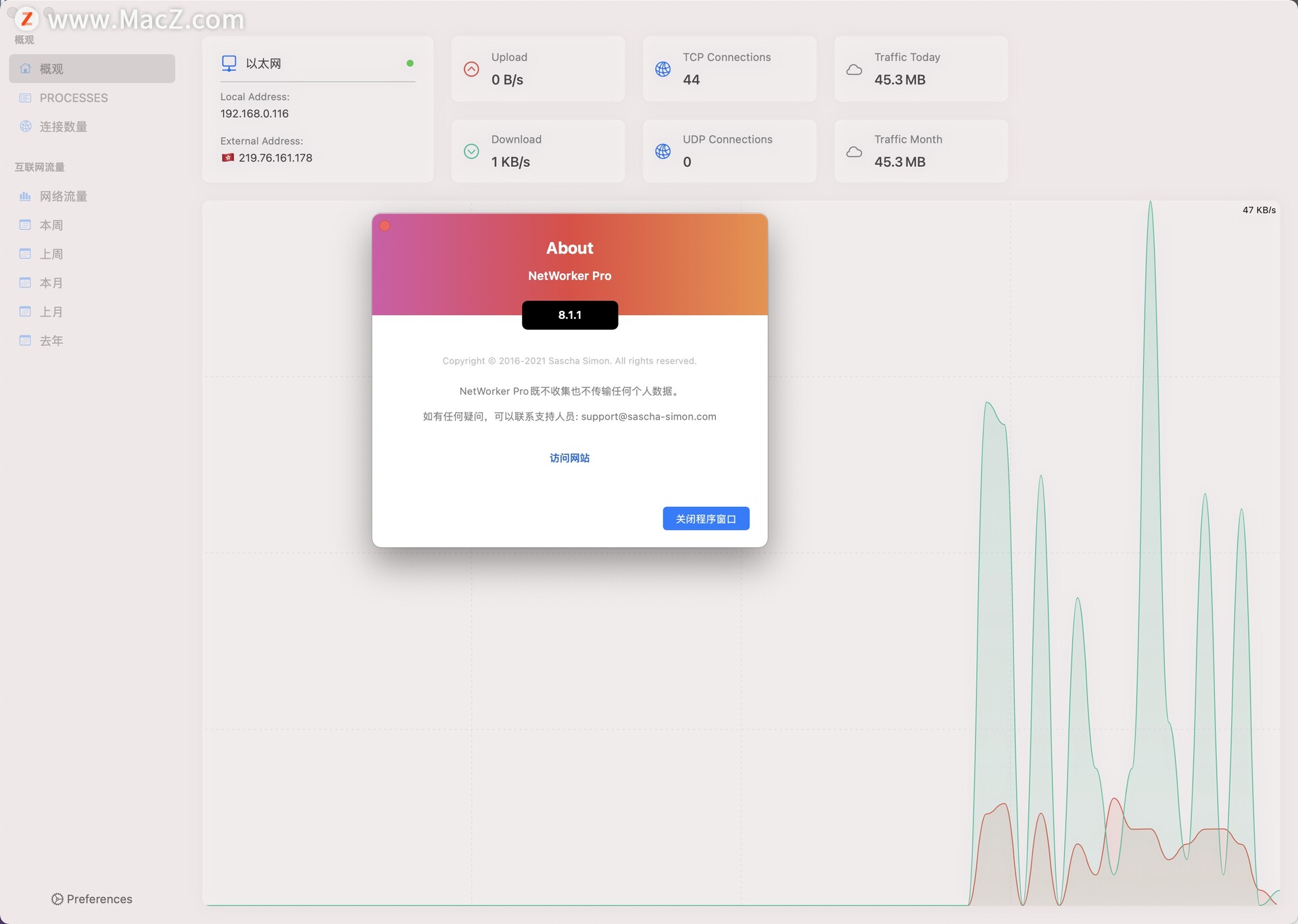 NetWorker Pro for Mac(网速流量显示工具)8.1.1中文特别版 - 图1