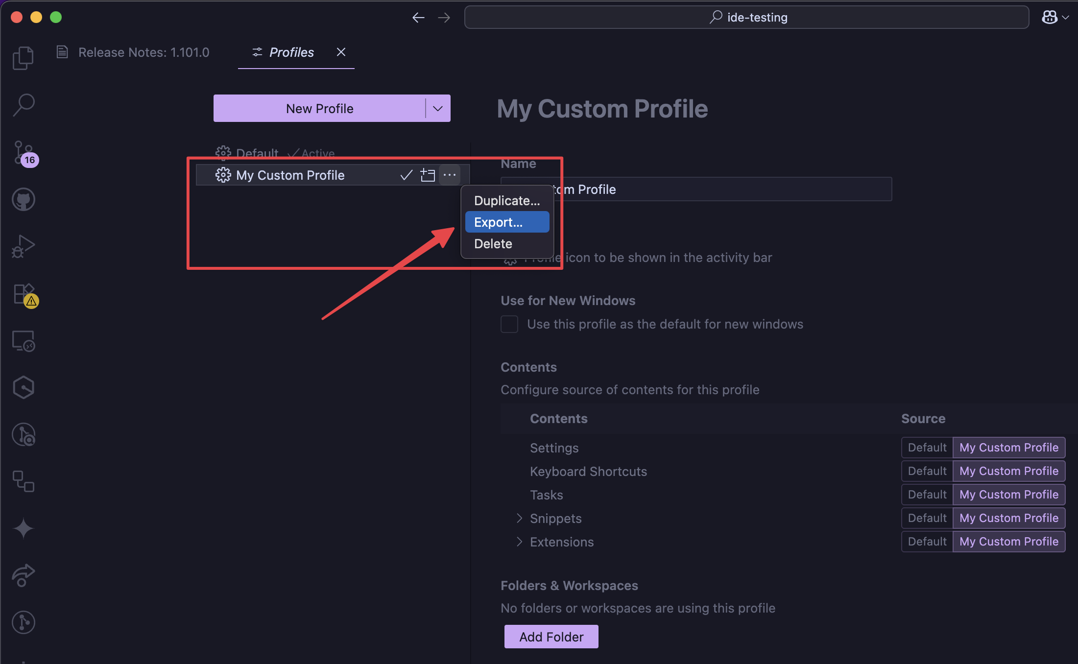 VS Code 配置文件导出界面