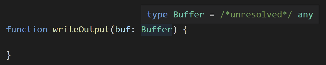 TypeScript displays `type Buffer = /* unresolved */ any;`