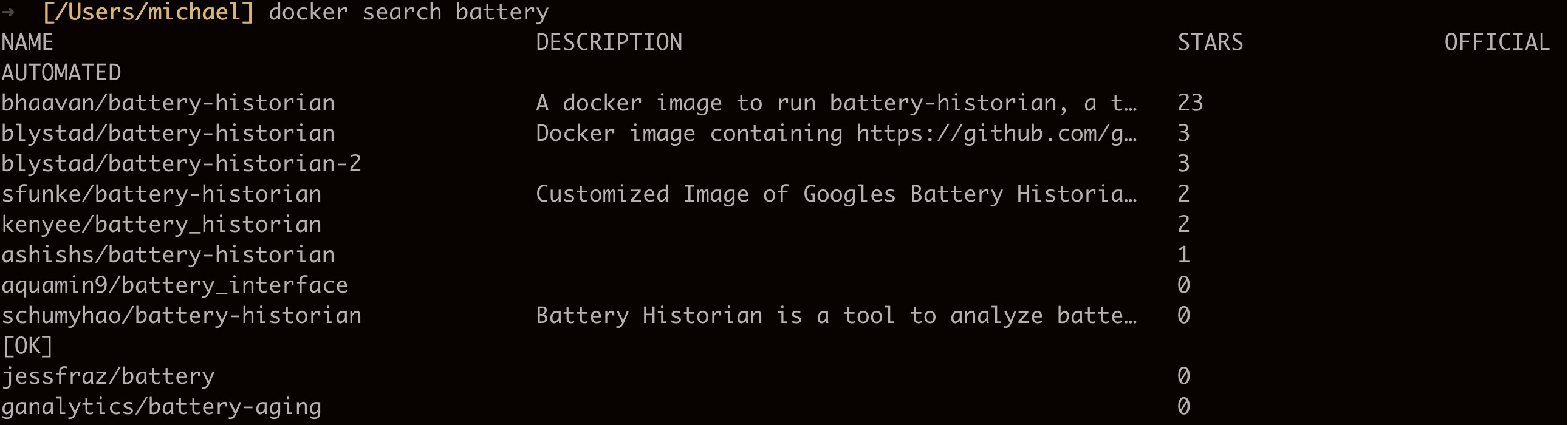 docker search battery