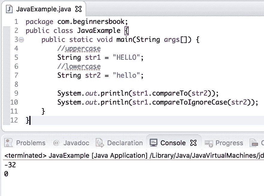 Java `String compareToIgnoreCase()`方法 - 图1