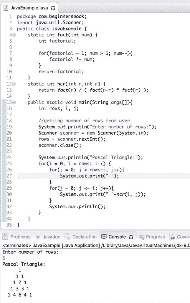 Java 程序：打印 Pascal 三角形 - 图1