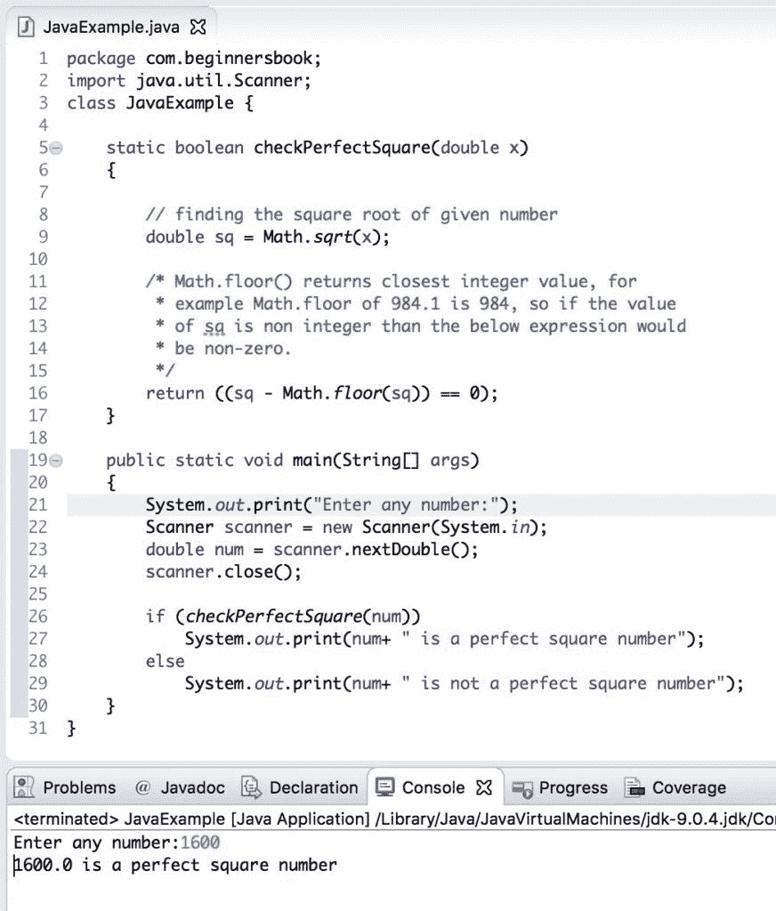 Java 程序：检查给定数字是否为完美平方 - 图1