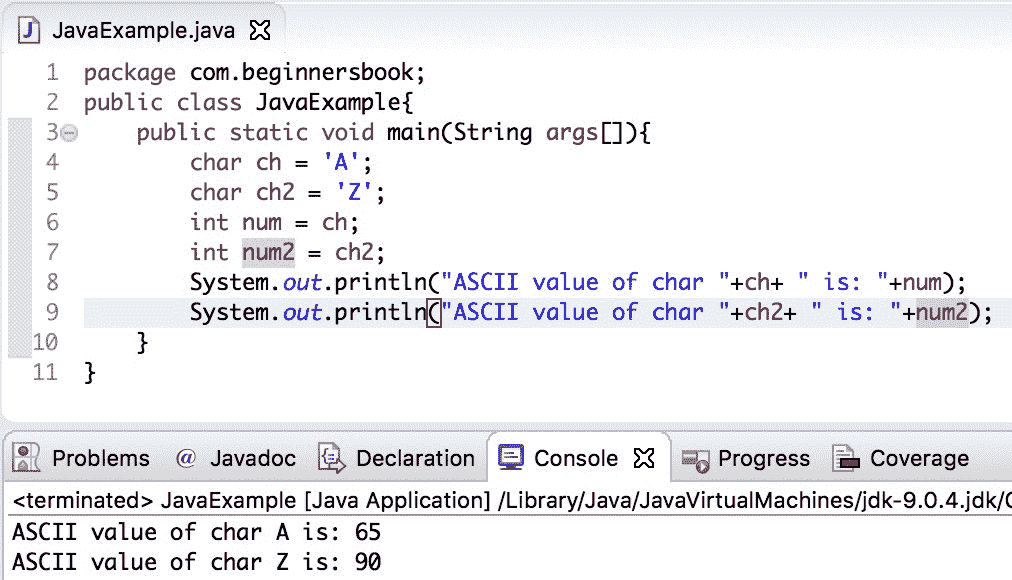 Java 程序：`char`到`int`的转换 - 图1