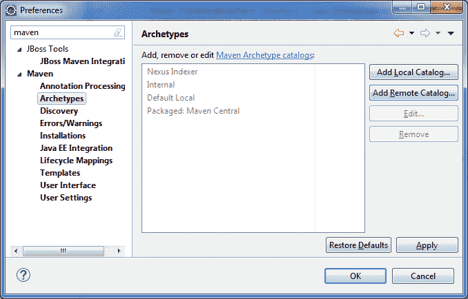 在 Eclipse 中导入 Maven 远程原型目录 - 图1