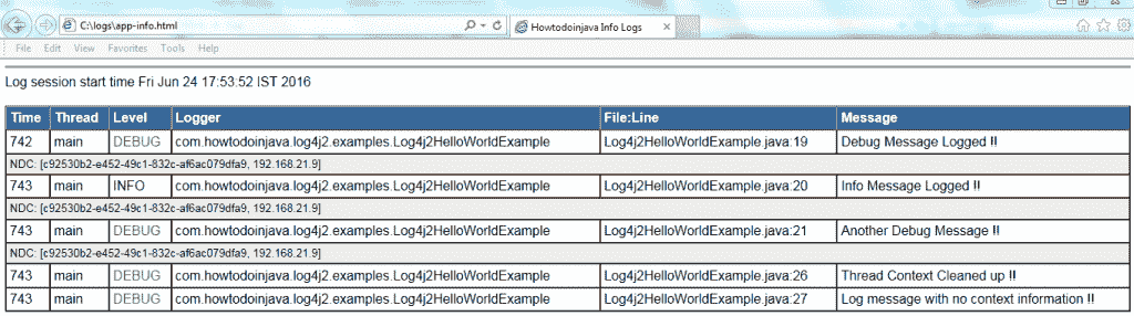 Log4j2 `HTMLLayout`配置示例 - 图1