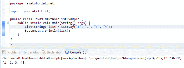 Java 9 不可变列表示例 - 图1