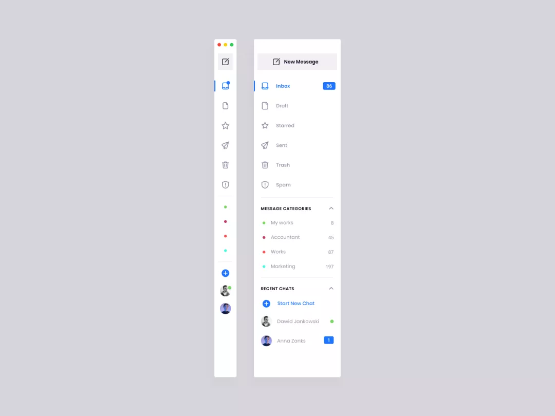 Sidebar Navigation for e-mail client - Light Mode by Dawid Jankowski