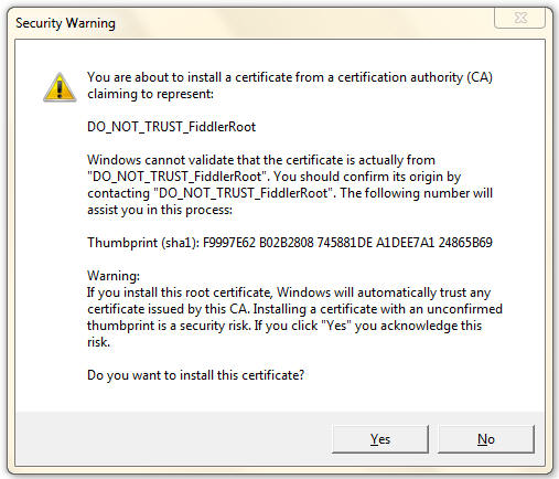 5.Trust FiddlerRoot Certificate(信任Fiddler根证书) - 图4