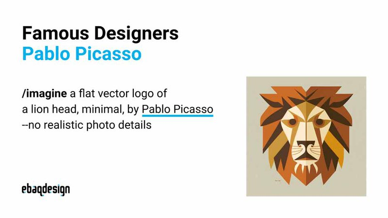 一个狮子头的扁平向量标志，由毕加索创作 - 没有逼真的照片细节。