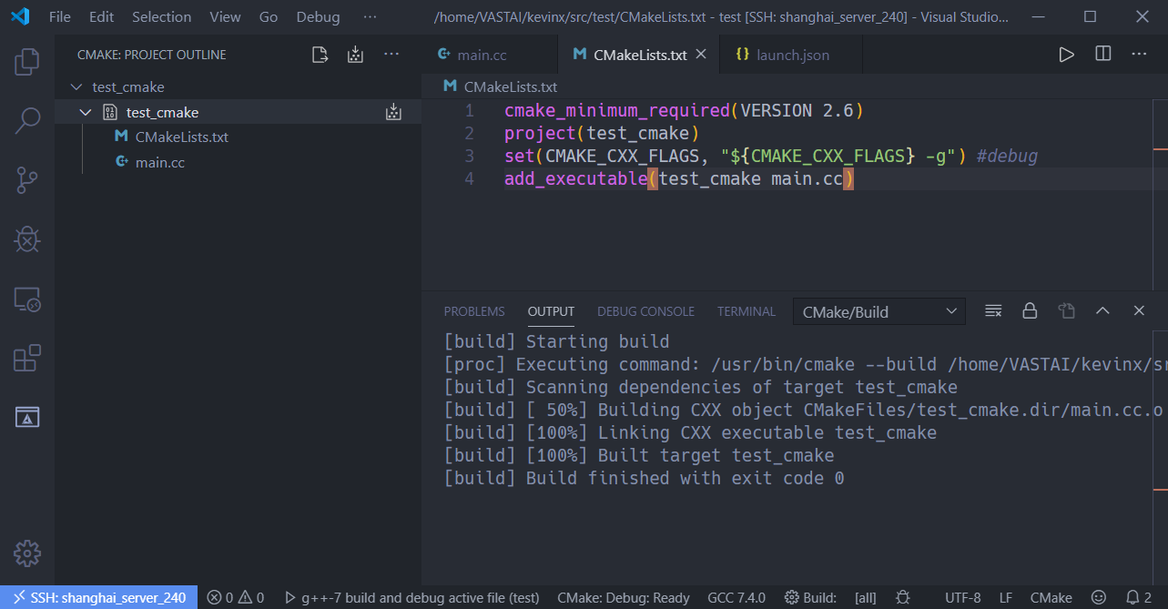 vs code + CMake 远程编译和调试c/c++程序 - 图7