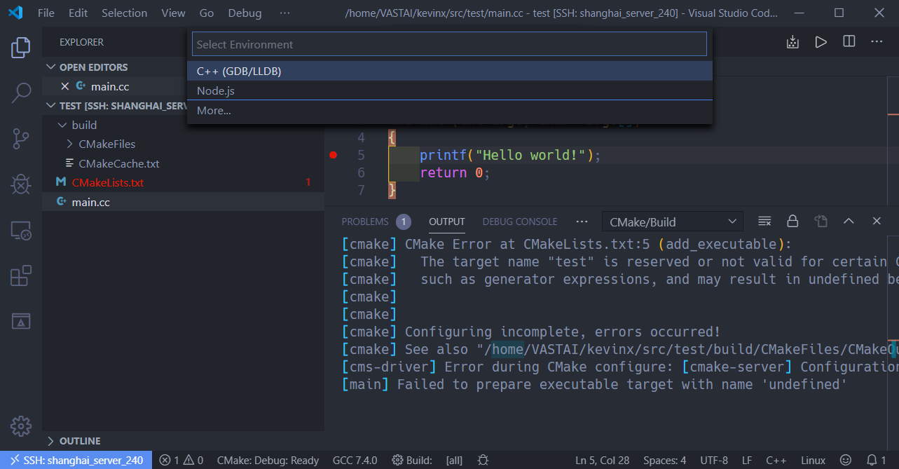 vs code + CMake 远程编译和调试c/c++程序 - 图11