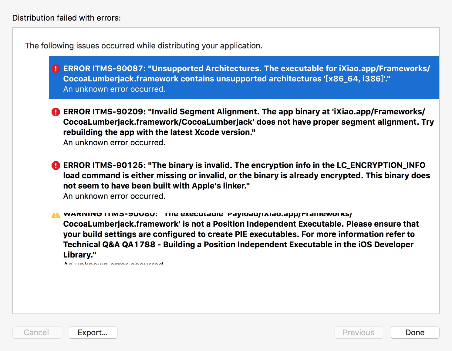 上传App Store 报错 ERROR ITMS-90087: "Unsupported Architectures 解决办法 - 图2