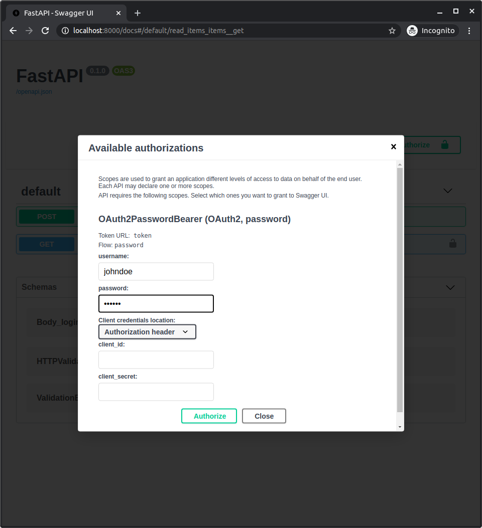 使用密码和 Bearer 的简单 OAuth2 - 图1