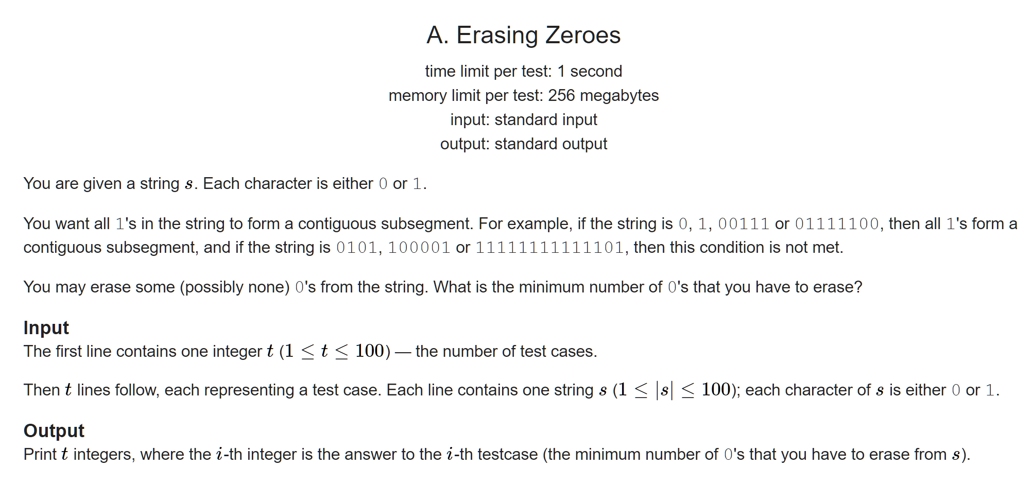 Educational Codeforces Round 82 (Rated for Div. 2) A. Erasing Zeroes（超简单的写法） - 图1