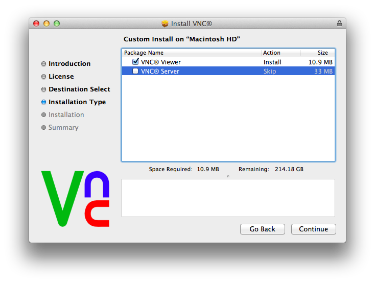 VNC OSX installation
