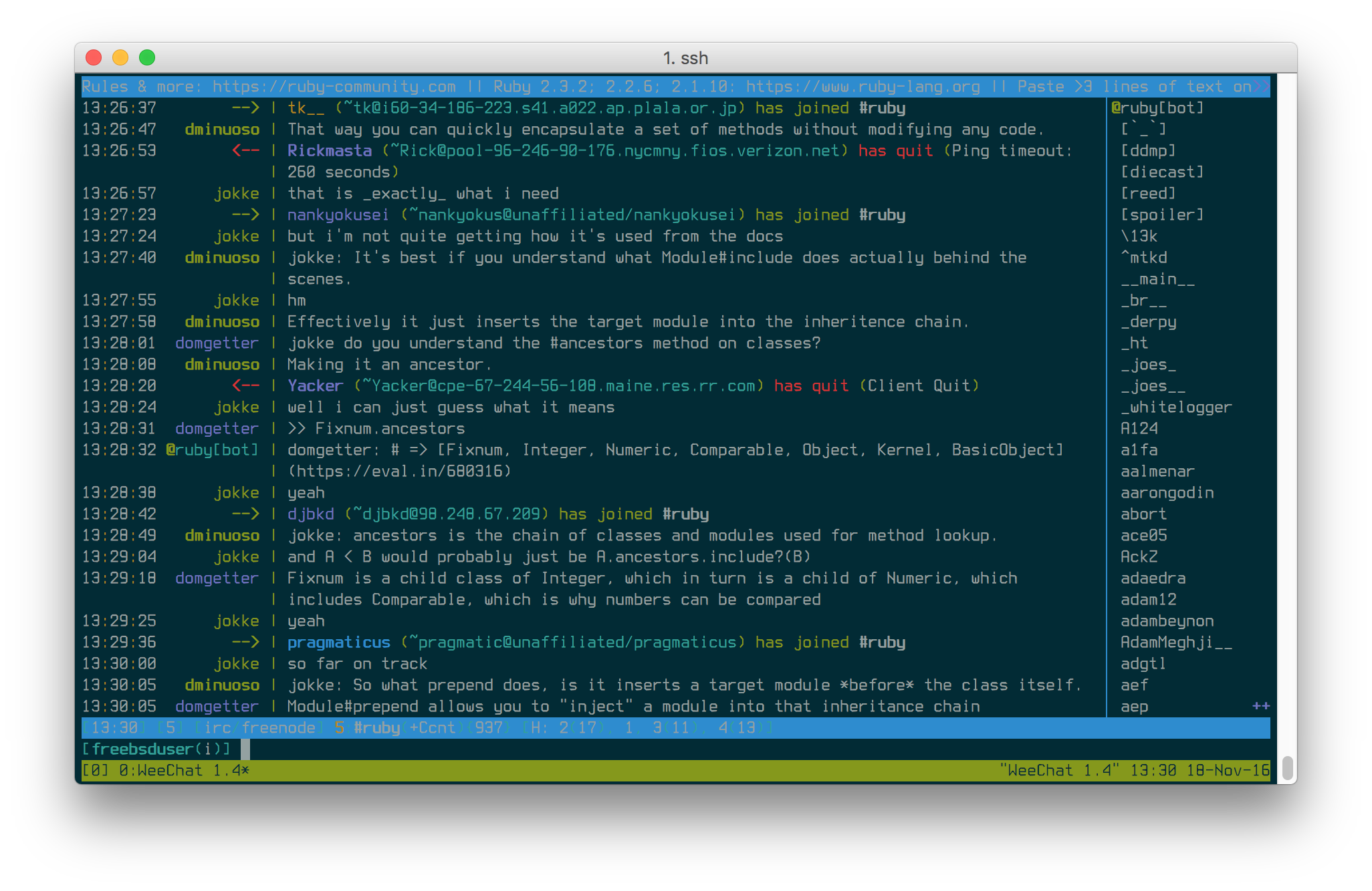 Chatting on weechat w/ tmux