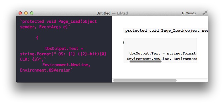 Untitled  protected void Page_Load(object  sender, EventArgs e)'  tbxOutput. Text =  string. Format OS: {1}  Environment . NewLine ,  Environment . OSVersion  Word  protected void se  tbxOutput Text string. Format  Environment . NewLine Environmen