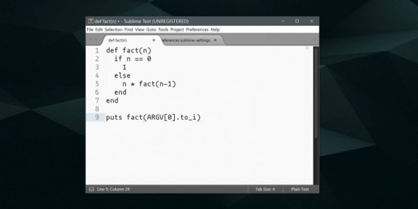 计算机生成了可选文字: def fact(n) else 9 puts fact(ARGvtø1.to-i)