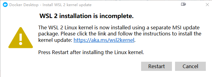 安装Docker Desktop报错WSL 2 installation is incomplete. - 图2