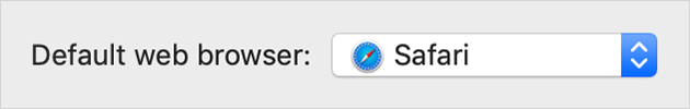 弹出按钮的部分截图,标题为“Safari”,按钮旁边有“默认网络浏览器:”文本。.png